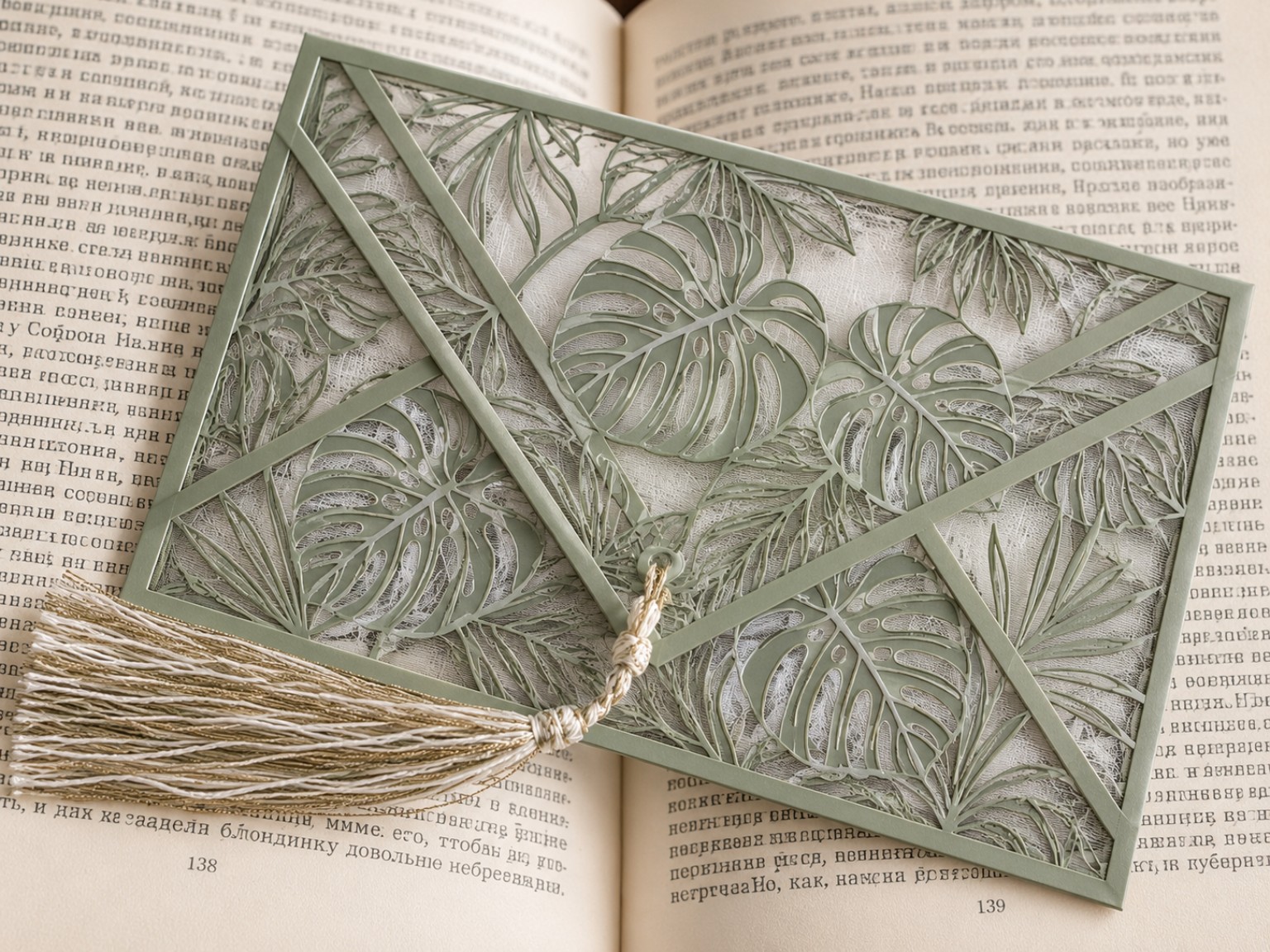 Enveloppe 3D motif tropical vert sauge